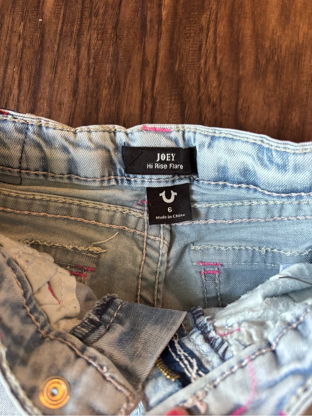 True Religion Light Blue Distressed Flare Jeans